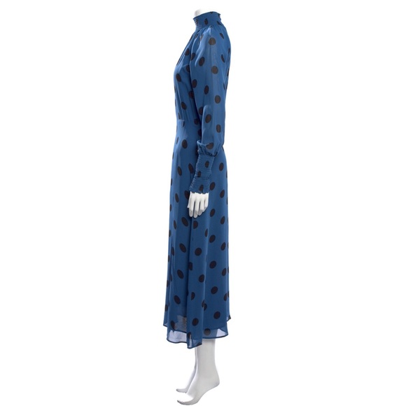 Reformation Valentin Blue & Black Polka-dot High Neck Midi Dress - Picture 13 of 14